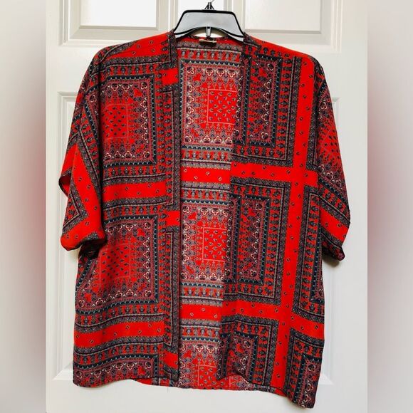 TEENPLO PRINT KIMONO KAFTAN RED FLORAL WOMEN'S SIZE S - Picture 2 of 4